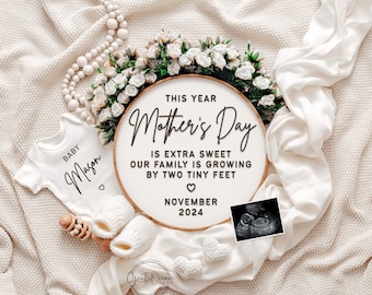 Mother's Day Pregnancy Announcement Digital, Baby Reveal, Editable Template for Social Media Instagram & Facebook, Floral Rose, Personalized