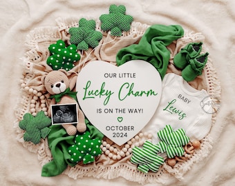 Lucky Charm St Patricks Day Pregnancy Announcement Digital, Baby Announcement Template for Social Media, Pregnancy Reveal Idea, Our Little