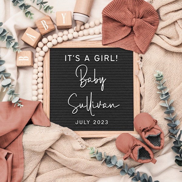 Baby Girl Announcement Digital Editable Template, It's a Girl Pregnancy Announcement Digital, We Are Having a Girl