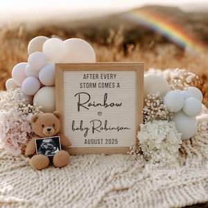 Rainbow Baby Announcement: Boho Pregnancy Reveal Template (Digital Download, Editable in Canva 5x4