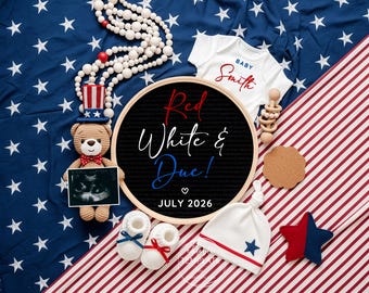 4th of July Pregnancy Announcement | Red White and Due Digital Template