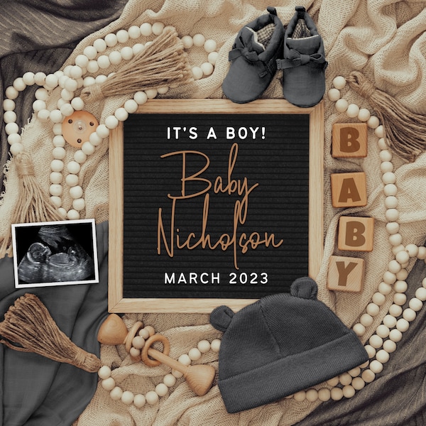 Baby Boy Announcement Digital, Boy Pregnancy Announcement Digital For Social Media, Instagram, Facebook, Baby Boy Reveal Digital