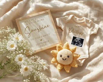 Sunshine Pregnancy Announcement | Summer Baby Reveal | Boho Sun Digital Template