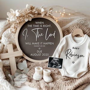Religiöse Schwangerschaftsankündigung Digital, Christian Baby Reveal, Schriftschwangerschaft, Glaubensbasierte Ankündigung, neutrale Babyankündigung