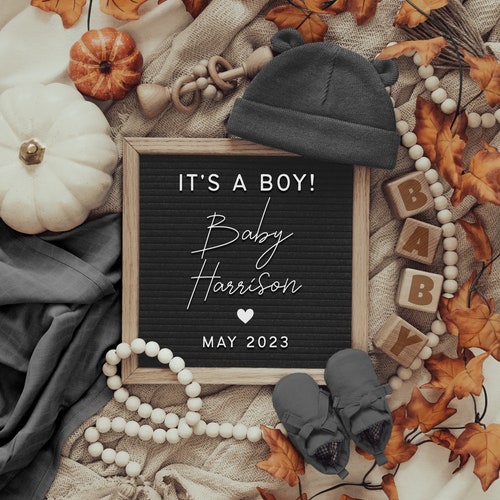 Boy Pregnancy Announcement Digital Fall Baby Announcement Etsy