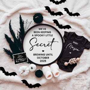 Halloween Digital Pregnancy Announcement For Social Media, Pregnancy Reveal Digital, Announcing Pregnancy To Parents Family with Ultrasound