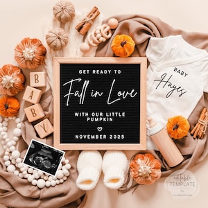 Annuncio di gravidanza autunnale digitale per i social media Instagram e Facebook • Idee per l'annuncio di un bambino in autunno • Preparati a innamorarti