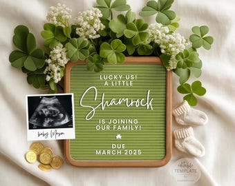 St Patricks Day Pregnancy Announcement: Shamrock Baby Reveal (Digital)
