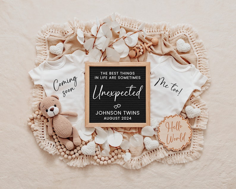Unexpected Twin Pregnancy Announcement Digital, Twin Baby Announcement Editable Template for Social Media, Twins Reveal, Digital Download image 2