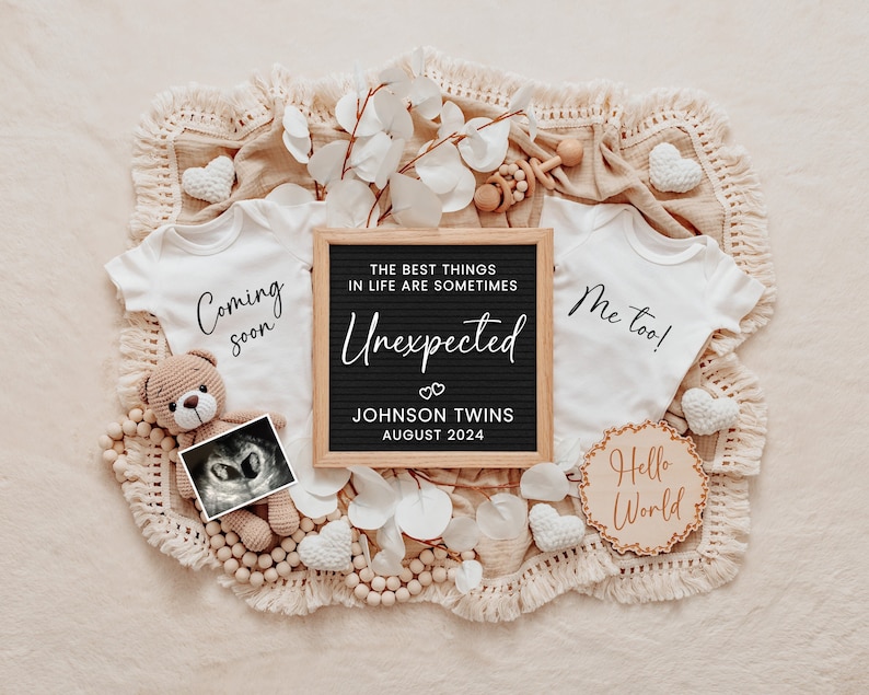 Unexpected Twin Pregnancy Announcement Digital, Twin Baby Announcement Editable Template for Social Media, Twins Reveal, Digital Download image 1