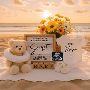 Beach Pregnancy Announcement Digital Template Summer Baby Reveal, Nautical Editable Gender Neutral Baby Announcement, Social Media Pregnancy