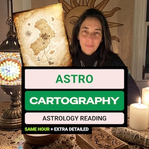 May include: A rectangular sign with the text ASTRO CARTOGRAPHY ASTROLOGY READING SAME HOUR + EXTRA DETAILED. The sign is displayed in front of a person holding a vintage-style treasure map with a compass, anchor, and ship illustration.