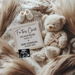 Christian Baby Announcement, Religious Pregnancy Reveal, Digital Template, For This Child We Prayed, Editable Baby Announcement, Samuel 1:27