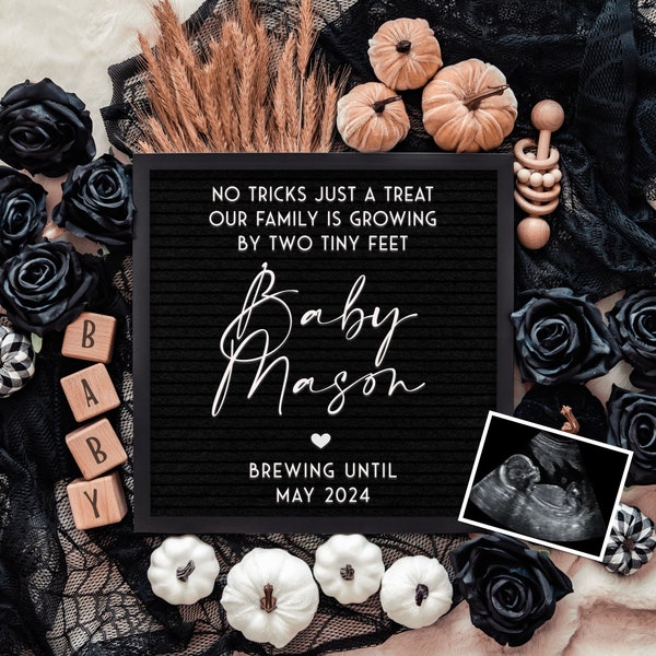 Halloween Pregnancy Announcement Digital For Facebook Instagram, Pregnancy Reveal Digital, Baby Announcing Pregnancy To, With Ultrasound