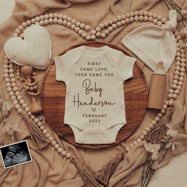 Neutral Digital Pregnancy Announcement, First Came Love Then Came You Baby Announcement For Instagram, Facebook, Digital Pregnancy Reveal