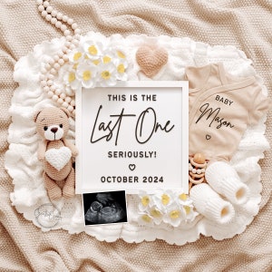 Last Baby Announcement Digital: Floral Bear Pregnancy Reveal (Editable Template)
