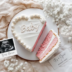 Baby Girl Gender Reveal: Vintage Heart Cake, Pink Social Media Announcement (Digital Download)