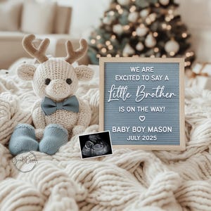 Little Brother Christmas Pregnancy Announcement: Boho Winter Reveal (Digital Template)