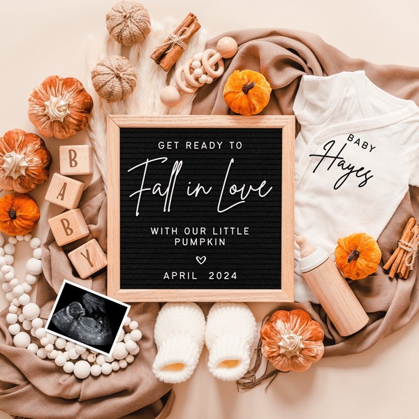 Fall Pregnancy Announcement Digital for Social Media Instagram & Facebook • Fall Baby Announcement Ideas • Get Ready To Fall In Love