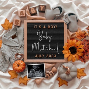 Fall Baby Boy Announcement: Social Media Pregnancy Reveal (Digital)