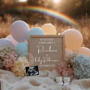 Rainbow Baby Announcement: Boho Pregnancy Reveal, Editable Template (Digital Download)