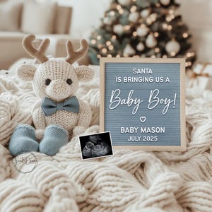 Christmas Baby Boy Announcement: Boho Winter Pregnancy News (Digital Template)