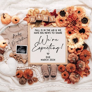 Fall Pregnancy Announcement Editable Template – Digital Baby Reveal for Social Media Instagram Facebook