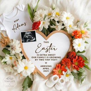 Easter Baby Announcement: Floral Spring Pregnancy Reveal (Digital Template)