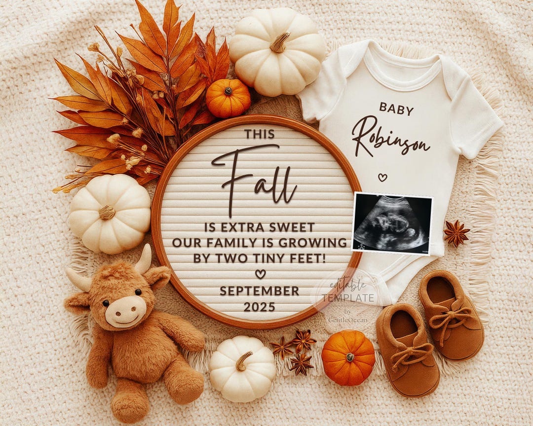 Fall Pregnancy Announcement Digital, Editable Baby Reveal Template ...