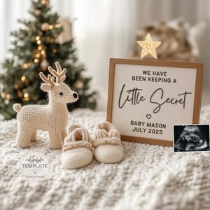 Winter Boho Pregnancy Announcement Template: Gender Neutral Baby Reveal (Digital)
