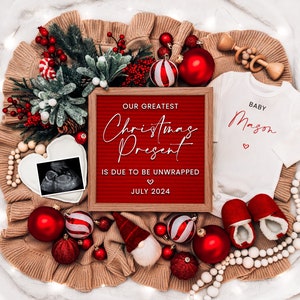 Annuncio di gravidanza digitale per Natale, annuncio di nascita per le feste per i social media, regalo più bello, modello modificabile, download immediato