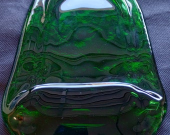 Beautiful flattened/slumped Jaegermeister bottle, glass art, upcycled bottle, glass sculpture, glass bottle art