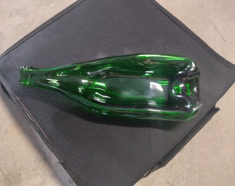 Slumped Perrier bottle, slumped bottle dish, melted bottle ashtray, melted bottle potpourri dish, slumped bottle spoon rest, melted bottle