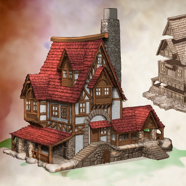 Haus 1 - City of Grexdale Tabletop Gebäude bespielbar mit 28mm Miniaturen bemalbar auf mehrere Etagen aus 3D Druck