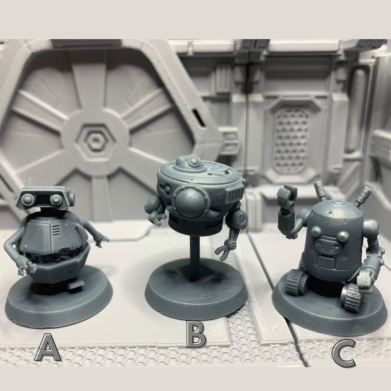Sci-fi Droid Trio Tabletop Minis for Dnd Futuristic Gaming Small Robots ...