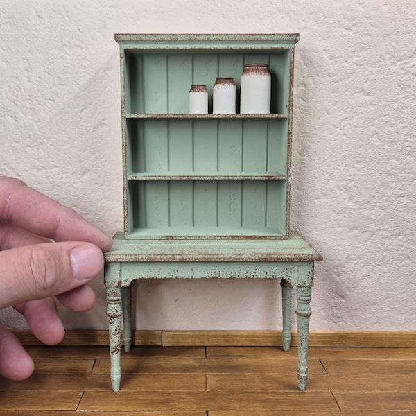 Rustic country kitchen table/shelf 1/12 scale
