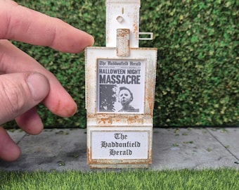 Halloween Haddonfield Herald miniature newspaper vender for diorama 1:12 scale