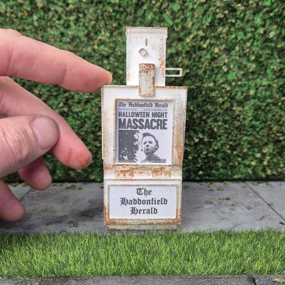 Halloween Haddonfield Herald miniature newspaper vender for diorama 1:12 scale