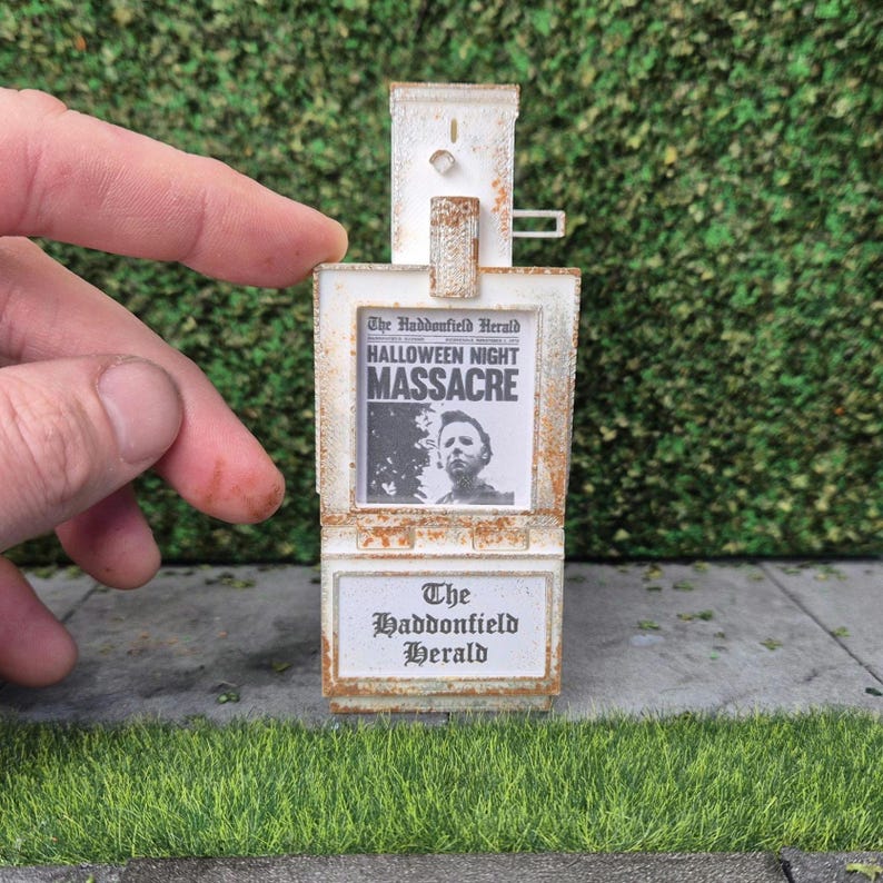 Halloween Haddonfield Herald miniature newspaper vender for diorama 1:12 scale image 1