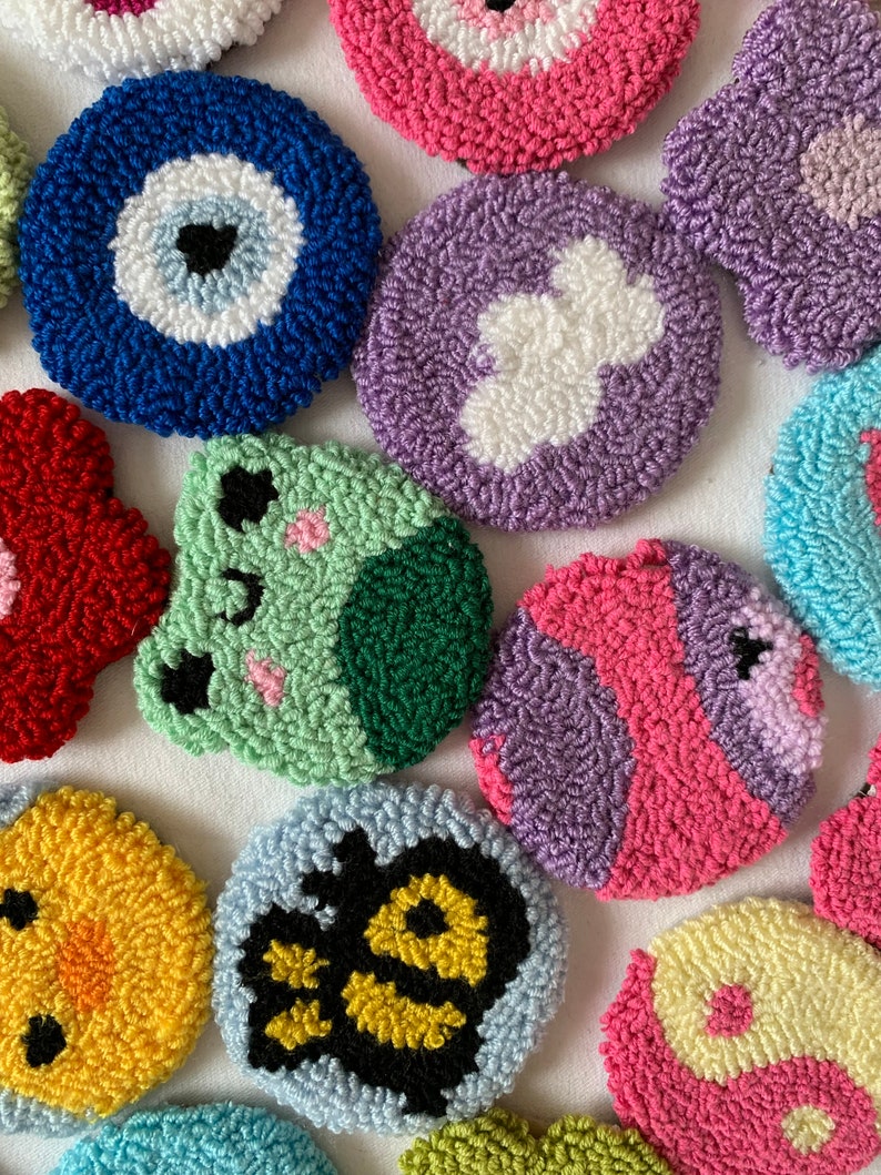 Set of 2 Punch Needle Car Coasters Cute Car Coasters Etsy