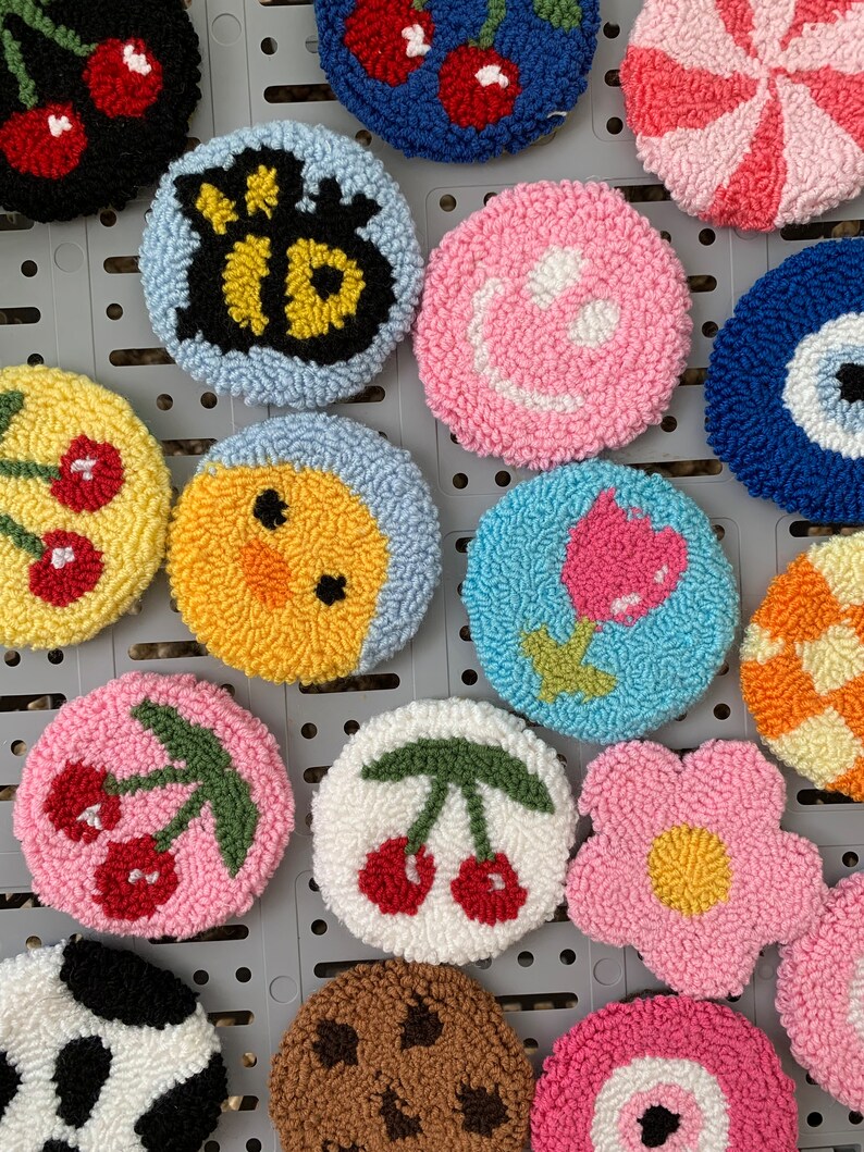 Set of 2 Punch Needle Car Coasters Cute Car Coasters Etsy