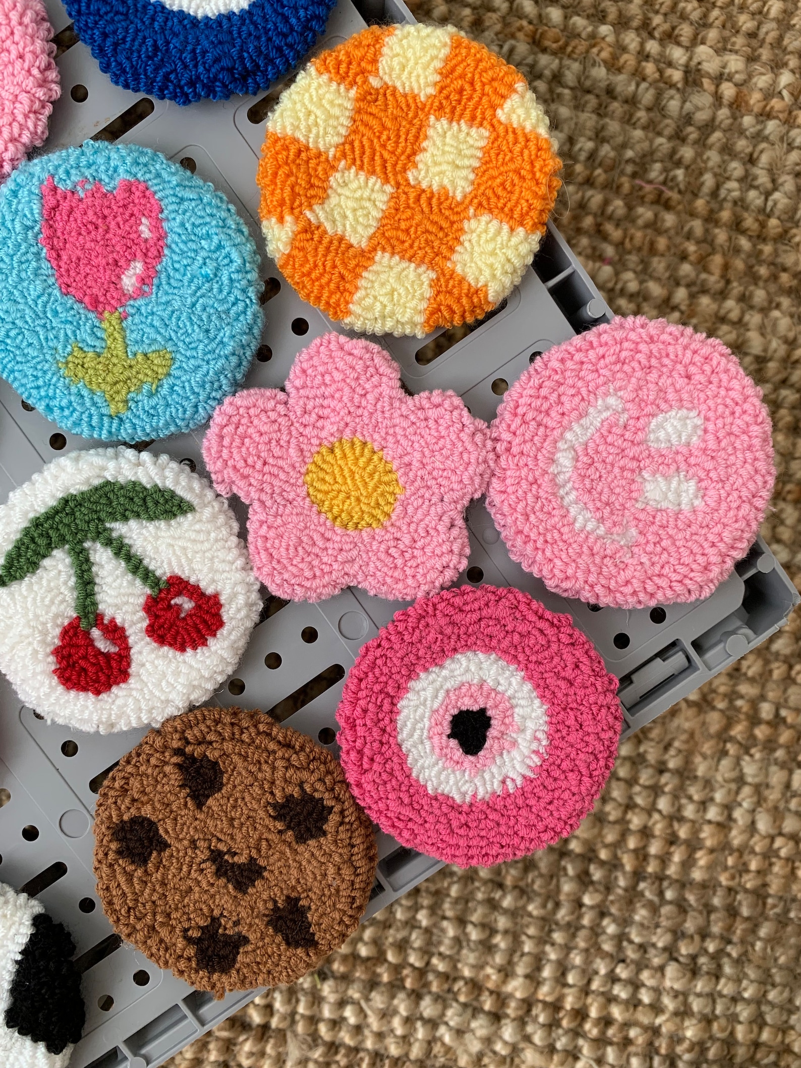 Set of Two Punch Needle Car Coasters Cute Car Coasters Etsy