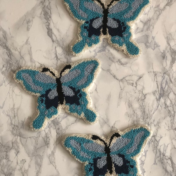 Blue Butterfly Punch Needle Embroidery Wall Tapestry - One-of-a-Kind Home Decoration