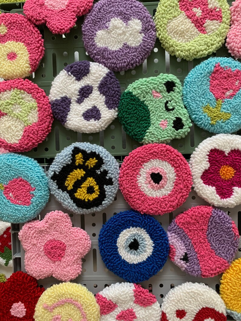 Set of 2 Punch Needle Car Coasters Cute Car Coasters Etsy