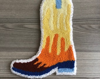 Punch Needle Wall Hanging  Flowing Colors Cowgirl Boot, Tufted Wall Decor, Punch Needle Wall Hanging New Home Gift Theme