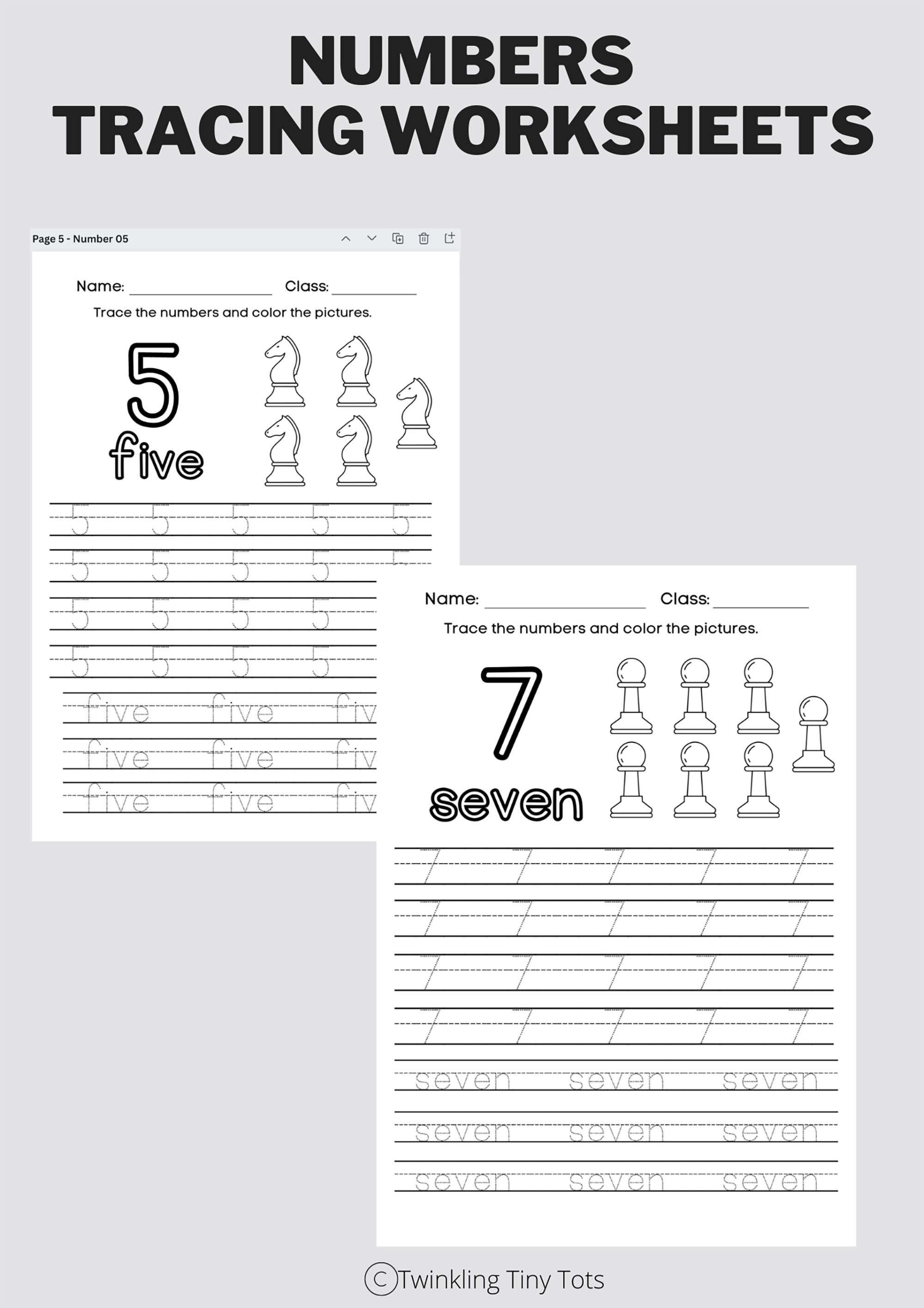 Numbers Tracing Worksheets 1 20 / Color and Trace Numbers - Etsy