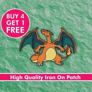 Mega Charizard X Patch Heat Transfer Pokemon Iron On Graphic Applique Apx  4.00