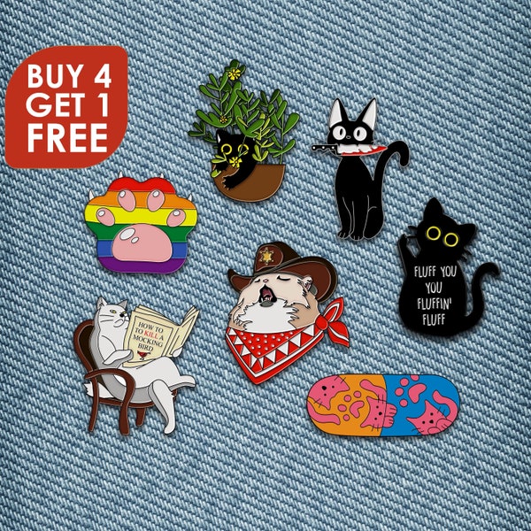 Cowboy Katze Emaille Pin Süßes Katzen Pin Set Katzenperson Geschenke Lustige Katzen Pin Kitty Emaille Pins Lustige Pins für Rucksack Jacke Emaille Pins