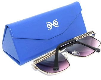 Foldable Reading glasses sunglasses Luxury BLUE case, hard magnetic box clutch bag pouch