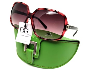 Oversized Square Sunglasses: Red Shaded Designer Eyewear with Green Case
